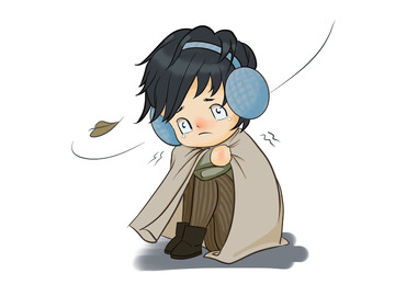 寒冷冬天风中发抖小男孩插画元素