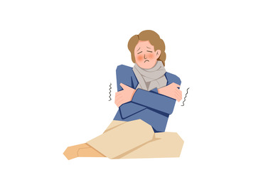 扁平风格冬季人物寒冷发抖插画元素