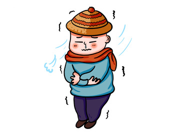 冬天人物在寒冷风中发抖插画元素