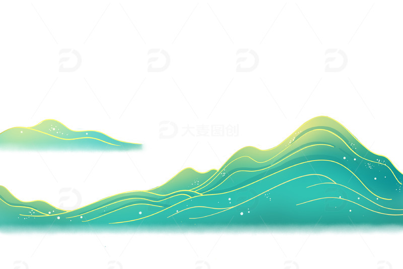 源文件下载【趣麦麦图】新国风渐变青绿色山脉