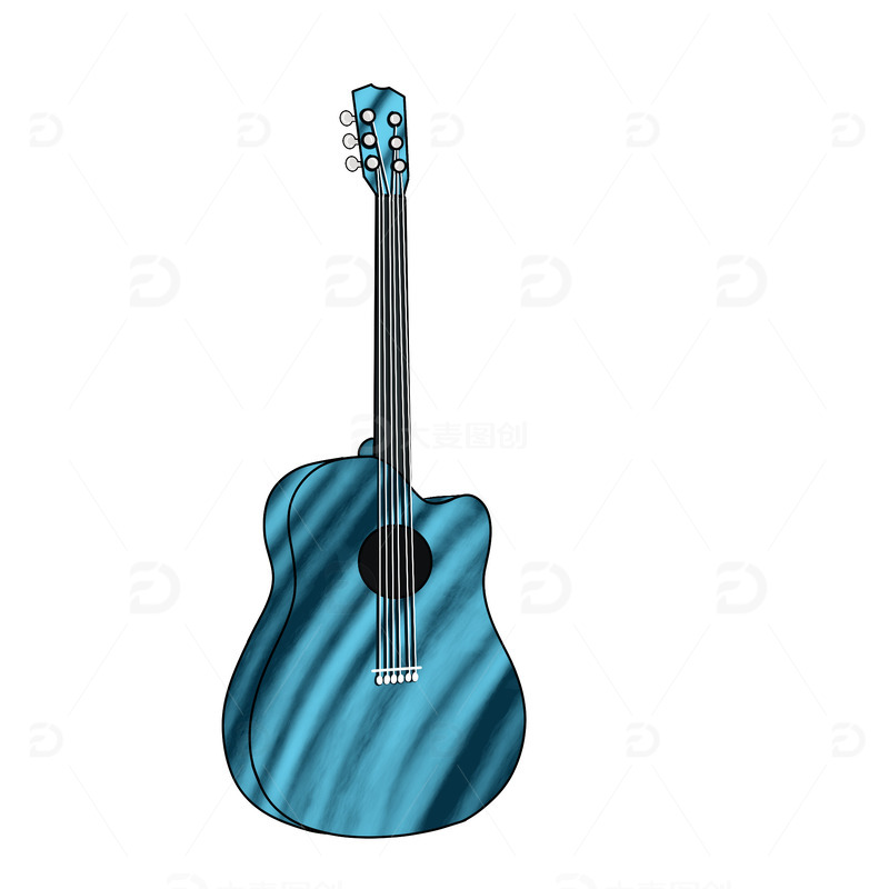 源文件下载【趣麦麦图】蓝色文理手绘吉他