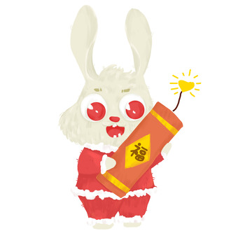 新年抱爆竹的兔子生肖