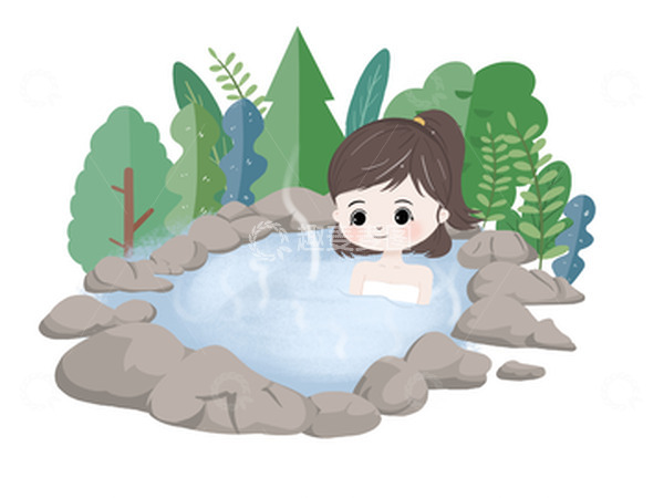 源文件下载【趣麦麦图】冬季立冬卡通小女孩泡温泉小场景插画元素