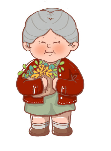 卡通抱花老奶奶