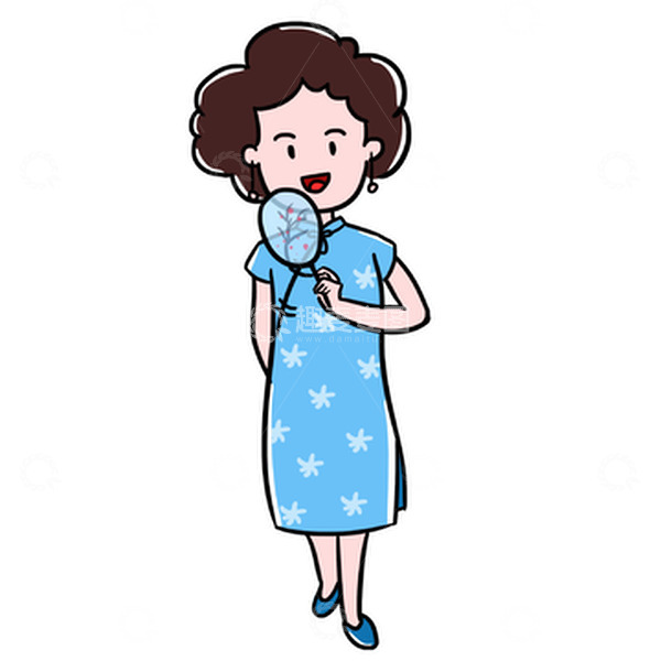 源文件下载【趣麦麦图】卡通旗袍妈妈女生中国风古风手绘图