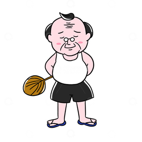 源文件下载【趣麦麦图】卡通夏天拿扇子老爷爷乘凉手绘图