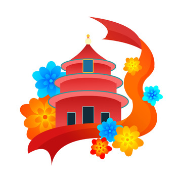 红色党建天坛飘带花朵