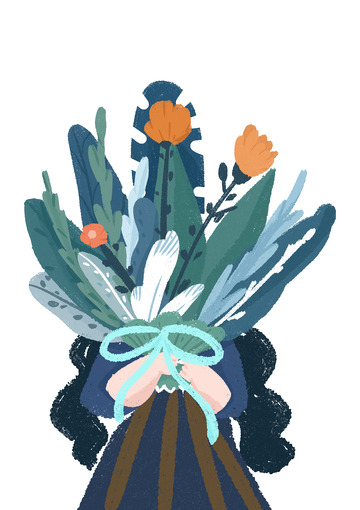 绿色小清新手拿鲜花文创周边手机壳手绘图