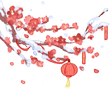 红色水彩冬日红梅立冬手绘图