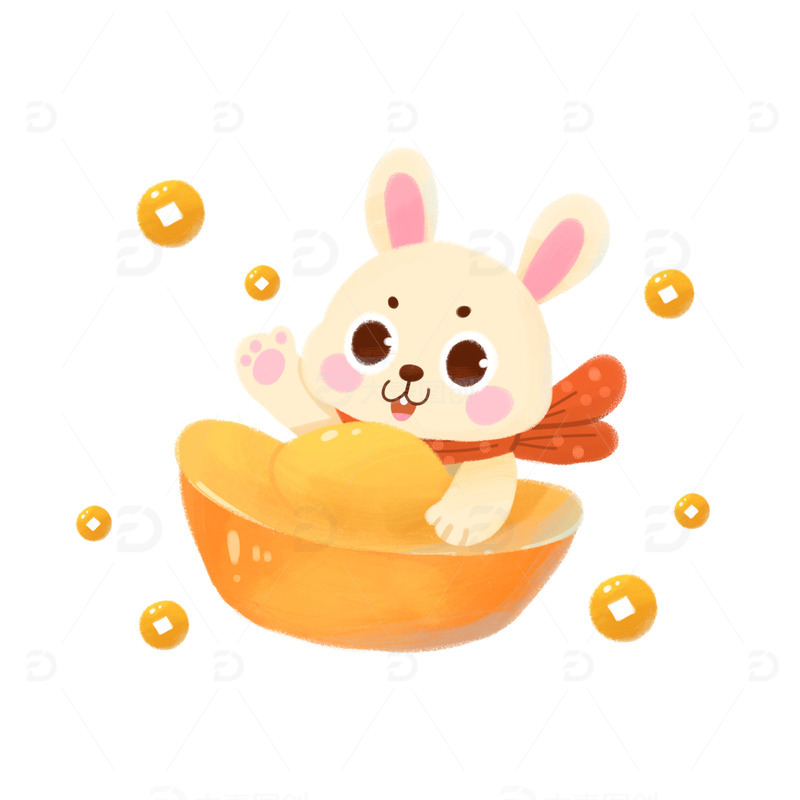 源文件下载【趣麦麦图】手绘卡通兔年生肖兔子金元宝可爱免抠元素