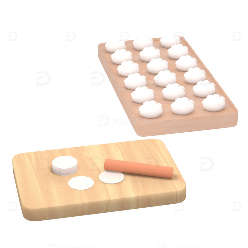 源文件下载【趣麦麦图】冬至包饺子3D面板水饺擀面杖立体元素