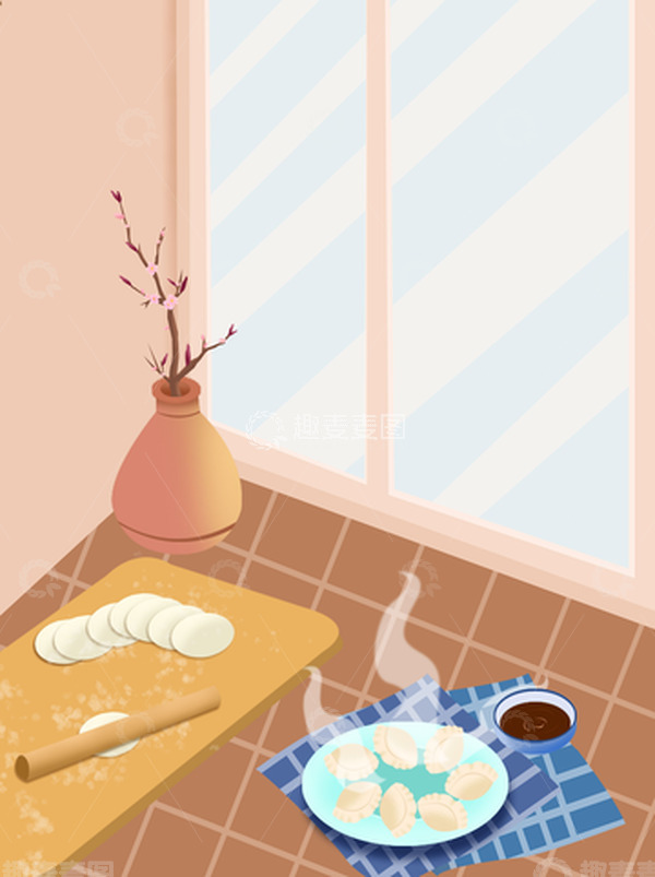 源文件下载【趣麦麦图】室内包饺子立冬背景