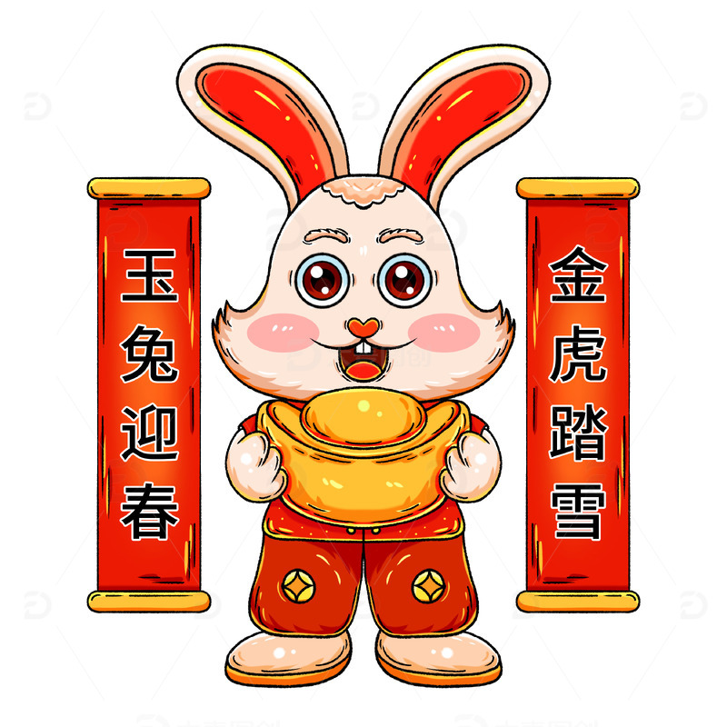 手绘红色国潮风兔年生肖