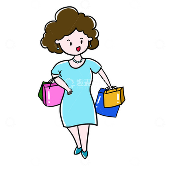 源文件下载【趣麦麦图】卡通女生妈妈购物买东西手绘图