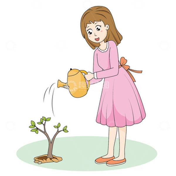 源文件下载【趣麦麦图】粉色卡通爱护植物的小女孩手绘插画