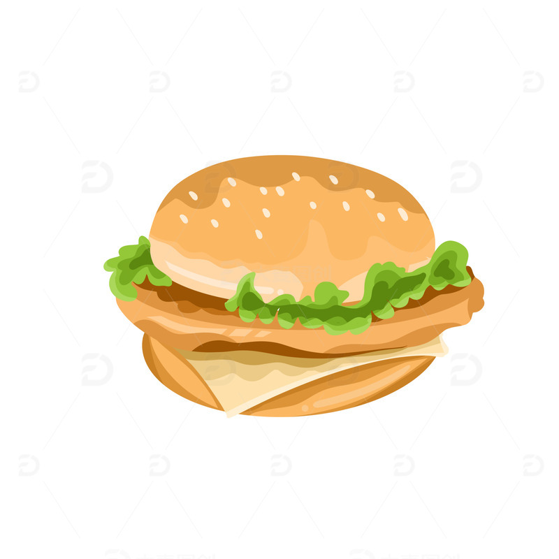 源文件下载【趣麦麦图】黄色手绘插画汉堡包美食快餐