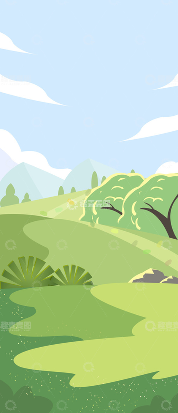 源文件下载【趣麦麦图】-春天草地小路踏青手绘图