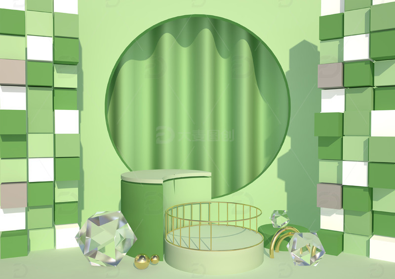绿色 电商 直播背景 C4D 建模 海报