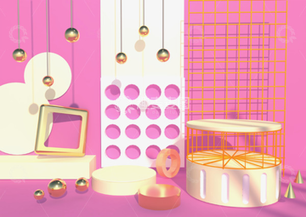 源文件下载【趣麦麦图】粉色电商清新展台C4D背景