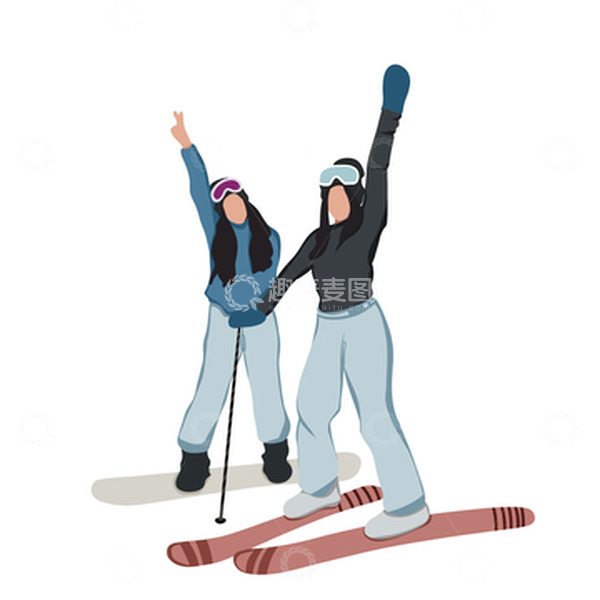 源文件下载【趣麦麦图】手绘滑雪简约插画滑雪人物