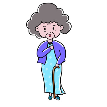 卡通老奶奶拄拐杖手绘图