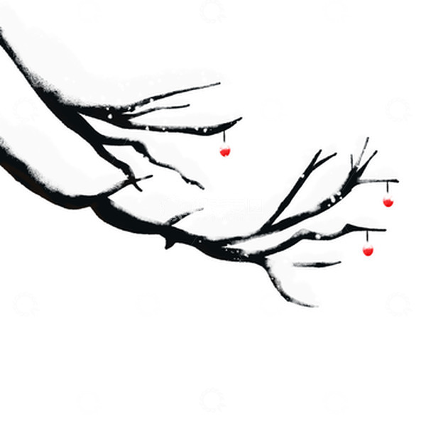 源文件下载【趣麦麦图】-立冬冬季手绘下雪落雪树枝