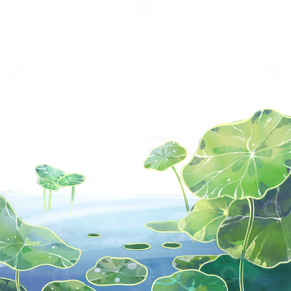 源文件下载【趣麦麦图】绿色水彩荷叶素材