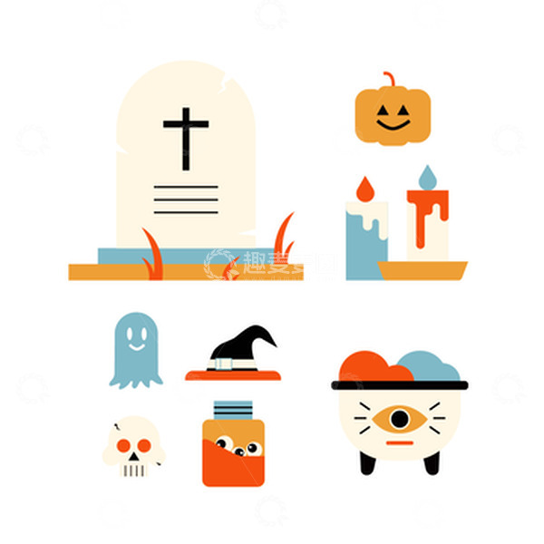 源文件下载【趣麦麦图】扁平化万圣节卡通灵异小元素