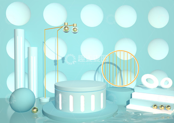 源文件下载【趣麦麦图】薄荷绿小清新 C4D建模电商 背景