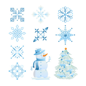 立冬雪花雪人树季节元素