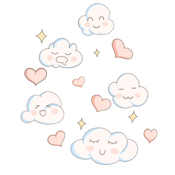白色云朵表情心形手绘装饰素材