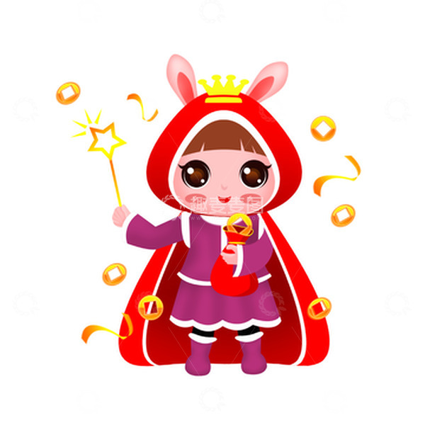 源文件下载【趣麦麦图】红色手绘兔年生肖可爱小红帽兔子