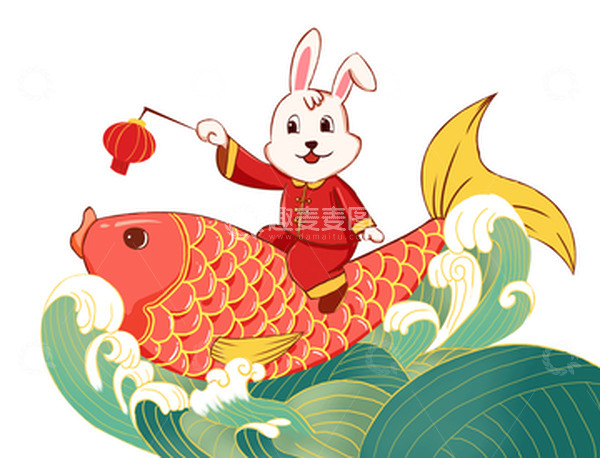 源文件下载【趣麦麦图】喜庆国潮2023兔年生肖鲤鱼元素