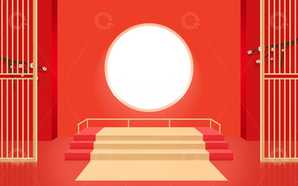 源文件下载【趣麦麦图】红色古风背景电商大促立体背景双十一节日