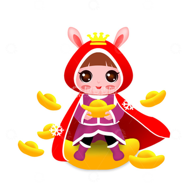 源文件下载【趣麦麦图】红色手绘兔年生肖可爱的小红帽兔子