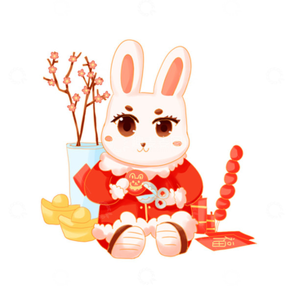 源文件下载【趣麦麦图】手绘兔子兔年梅花爆竹元宝剪窗花糖葫芦