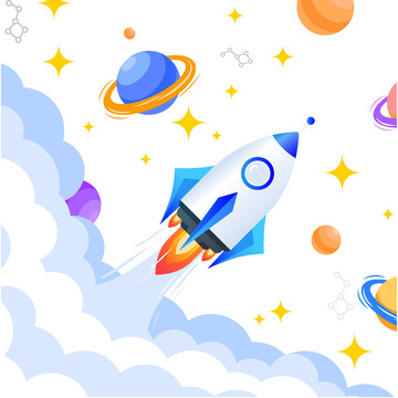 卡通可爱飞船火箭发射云霄星球装饰插画