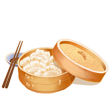 简约手绘一笼立冬饺子美食元素