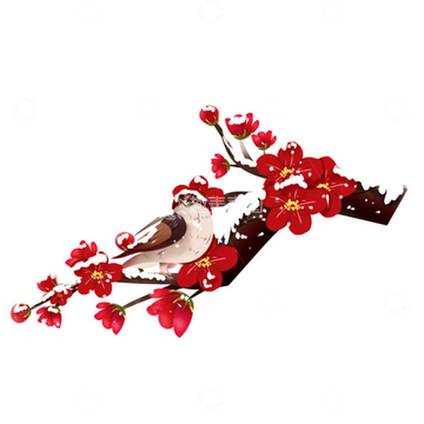 源文件下载【趣麦麦图】-手绘立冬冬天节气梅花雪花小鸟装饰元素