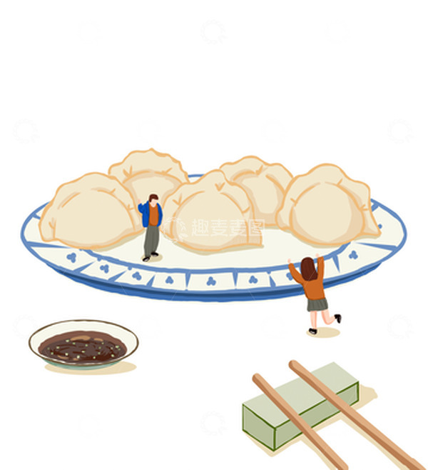 源文件下载【趣麦麦图】手绘小清新立冬饺子元素