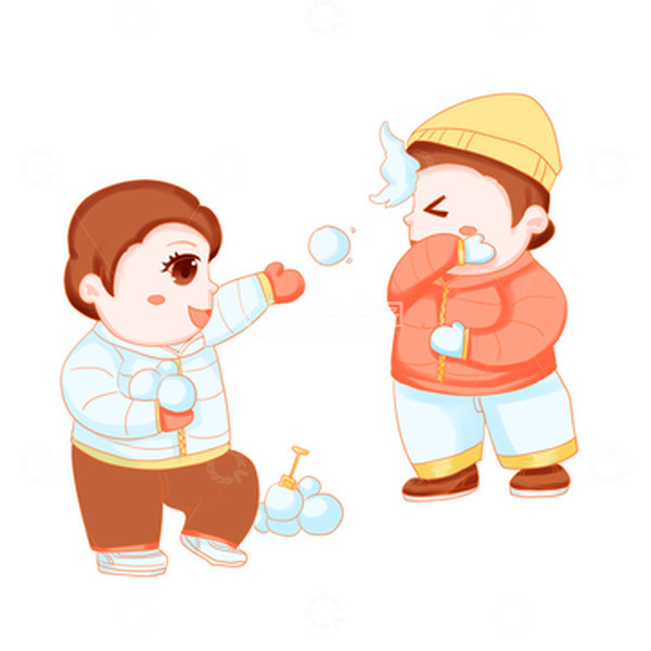 源文件下载【趣麦麦图】立冬冬天打雪仗小男孩雪球玩耍元素