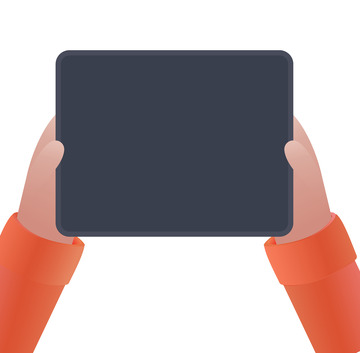 红色卡通平板操作手绘