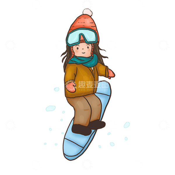 源文件下载【趣麦麦图】-冬季冬天雪地滑雪女孩运动手绘元素