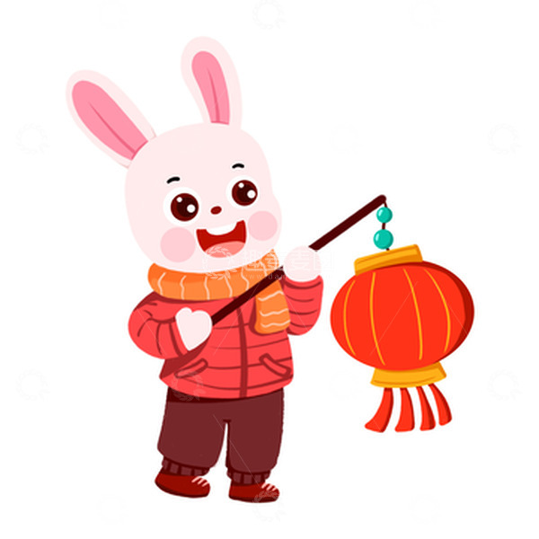 源文件下载【趣麦麦图】2023生肖小兔子拿着灯笼元素