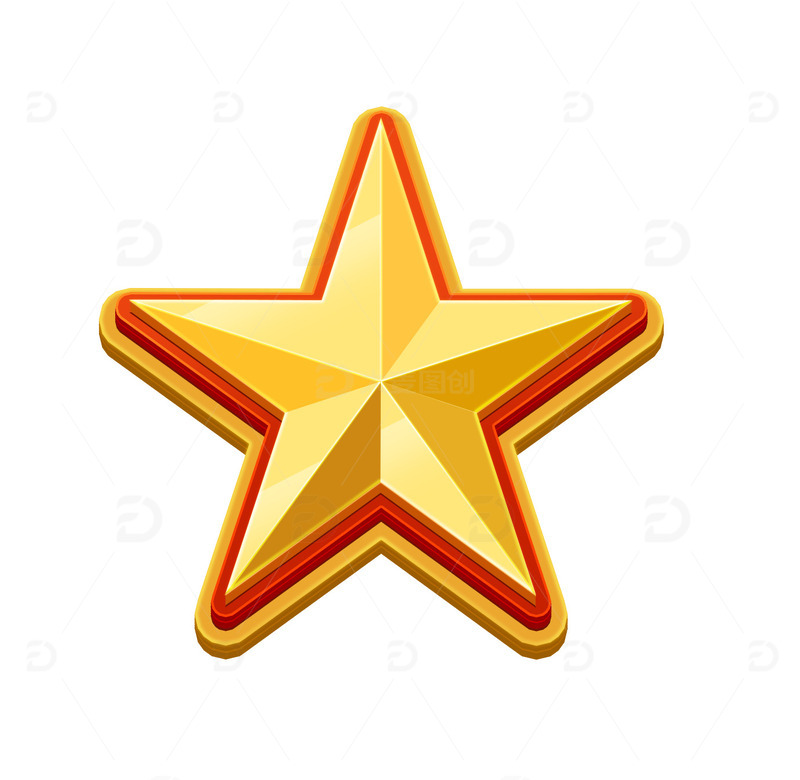 红色黄色立体五角星金色图标五星