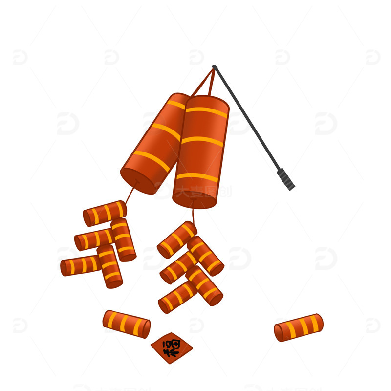 节日 鞭炮  手绘 插画 新年元素 装饰