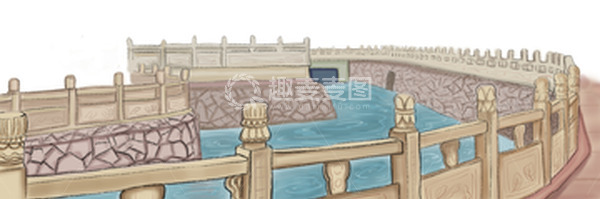 源文件下载【趣麦麦图】灰白色汉白玉手绘围栏池塘素材