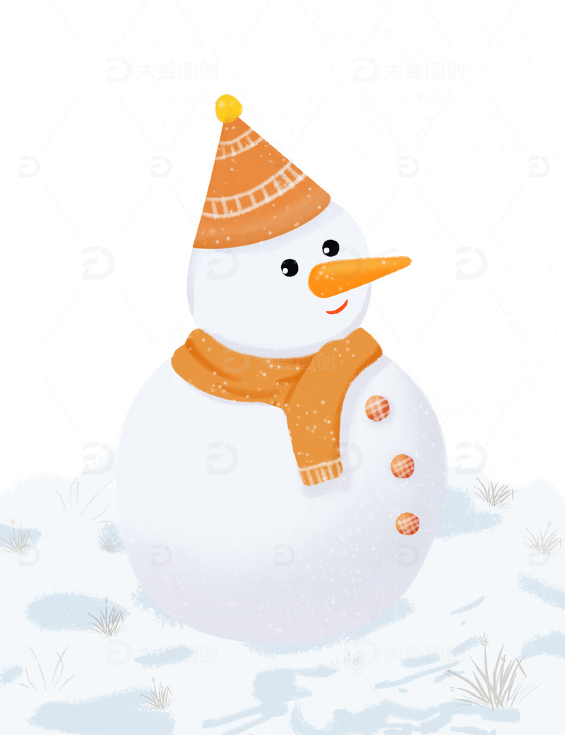 立冬可爱雪人雪地下雪手绘图