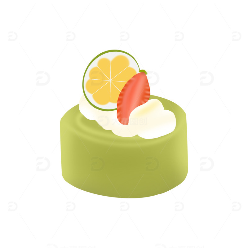 源文件下载【趣麦麦图】绿色抹茶蛋糕甜点点心下午茶手绘