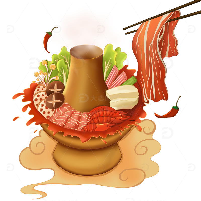 红色手绘火锅
